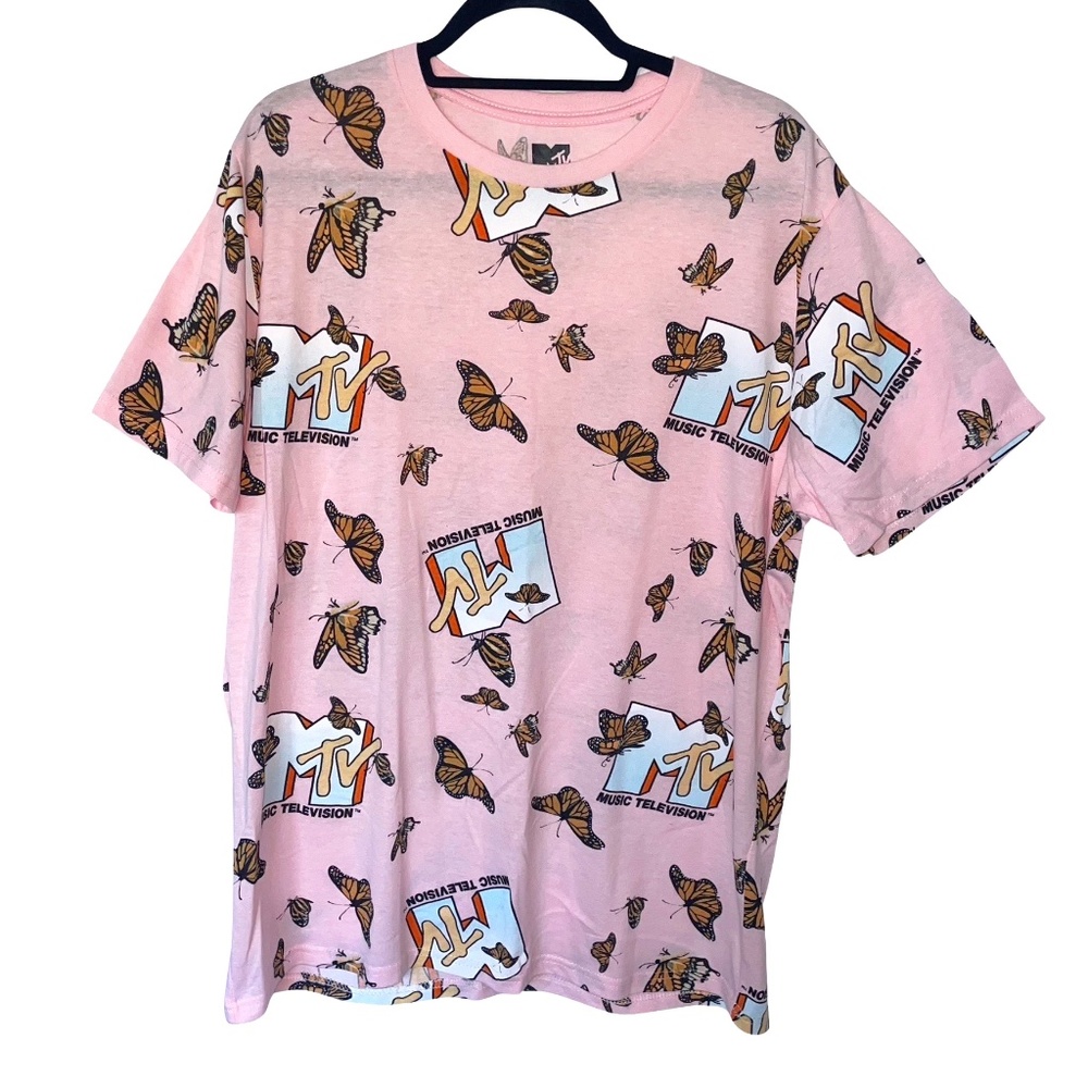 MTV Unisex Butterflies Pink Tee Size XL